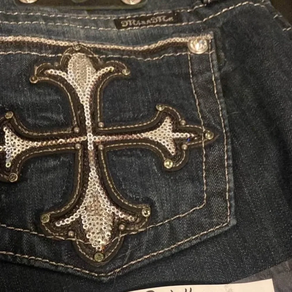 Miss Me Dark Denim with Silver Sequin Cross - Picture 2 of 4